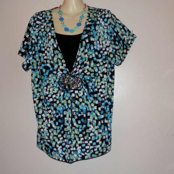 Notations 1X Layered Look Jeweled Stretch Top H250 - Picture 4 of 5